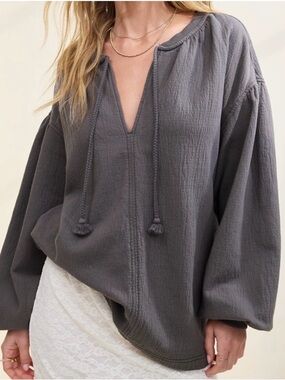 ⚡️Aerie Heather Gray Oversized V-neck Sweatshirt with Braided Drawstrings